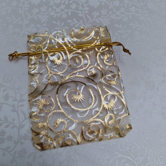 Elegant Organza Golden Gift Bag's, Set of 10 - Picture 2 of 3
